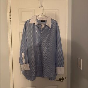 Blue and White Striped Men's Shirt